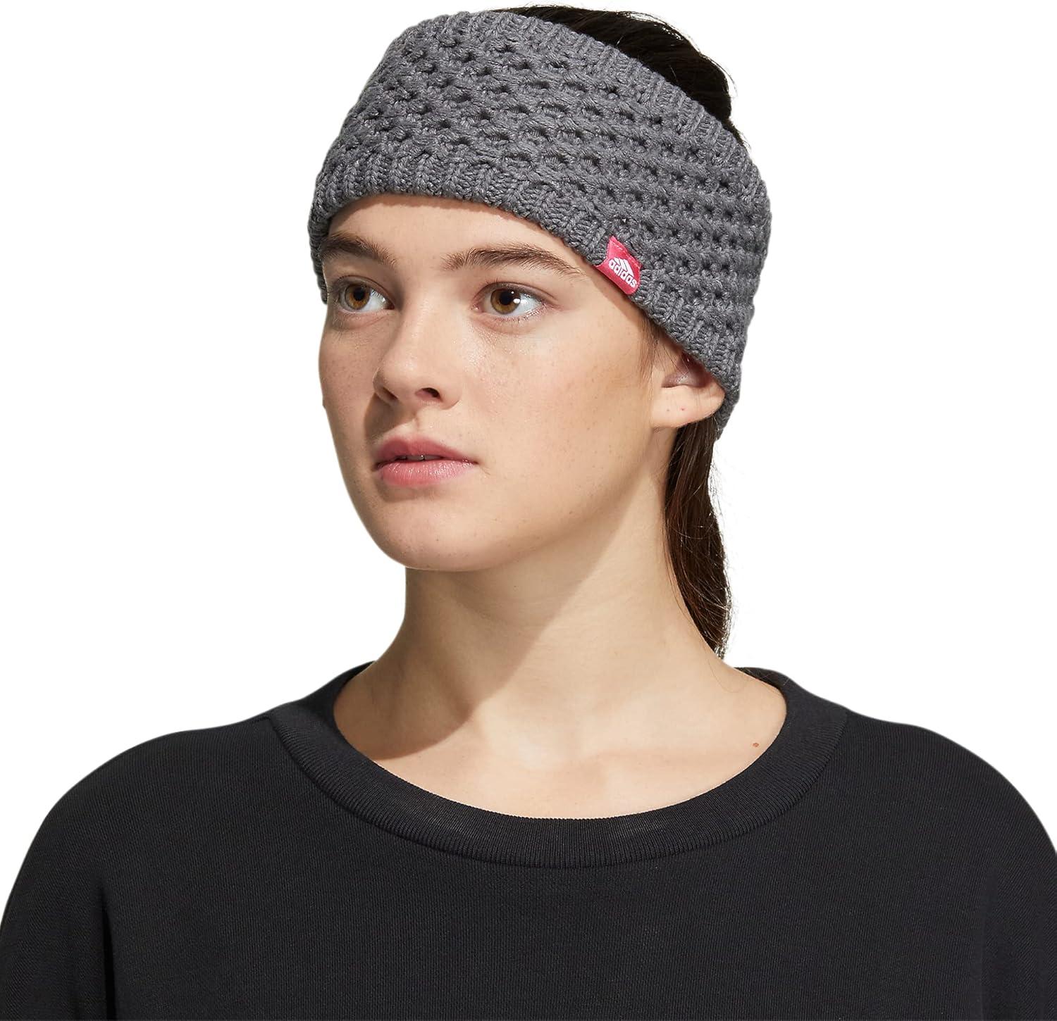 imageadidas Womens Lifestyle Fuzzy Knit Headband Soft Winter Ear WarmerCrestlineOnix GreyPink FusionWhite