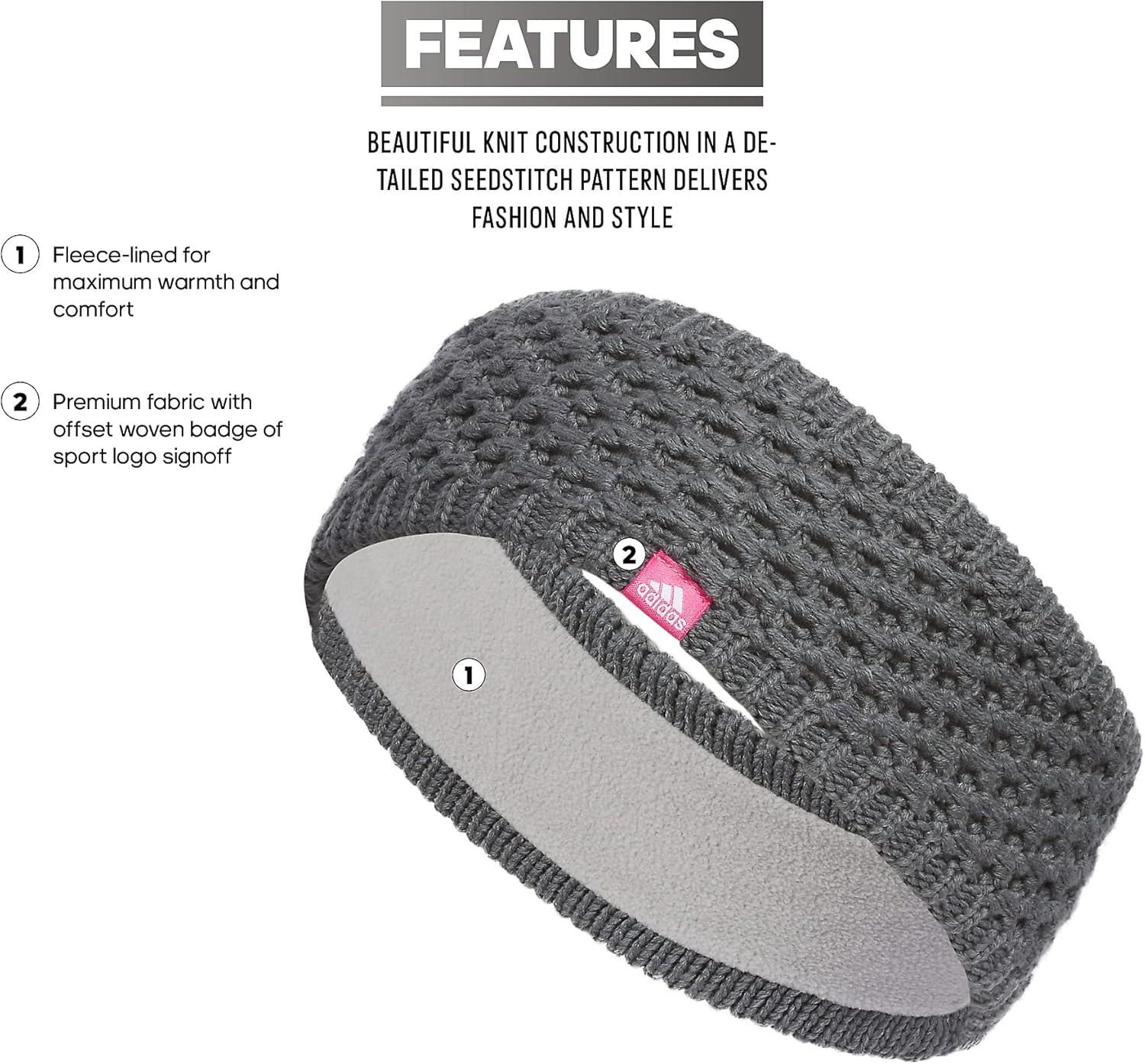 imageadidas Womens Lifestyle Fuzzy Knit Headband Soft Winter Ear WarmerCrestlineOnix GreyPink FusionWhite