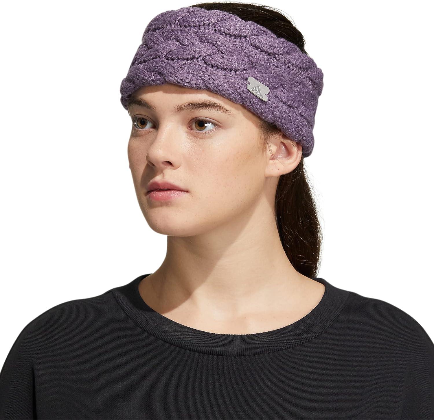 imageadidas Womens Lifestyle Fuzzy Knit Headband Soft Winter Ear WarmerFashionShadow VioletGreySilver Metallic