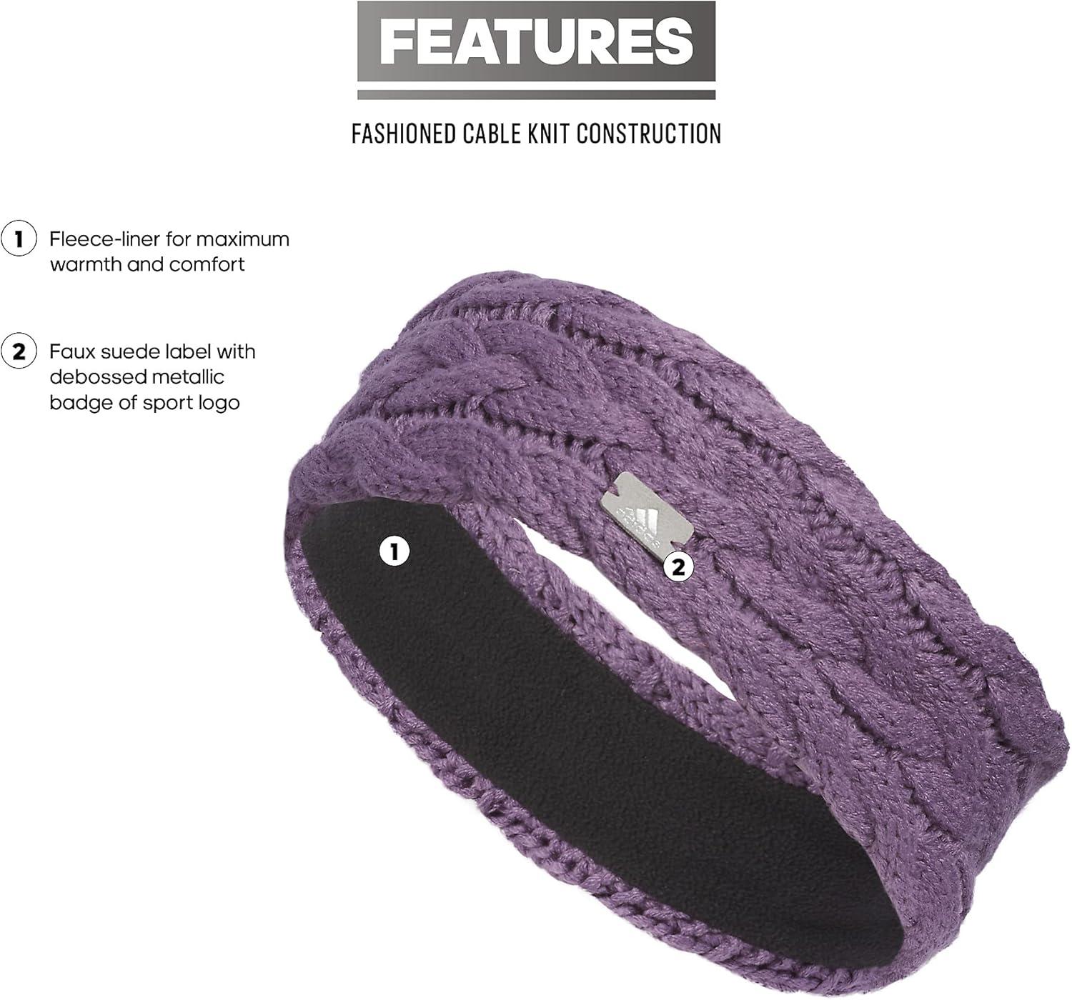 imageadidas Womens Lifestyle Fuzzy Knit Headband Soft Winter Ear WarmerFashionShadow VioletGreySilver Metallic