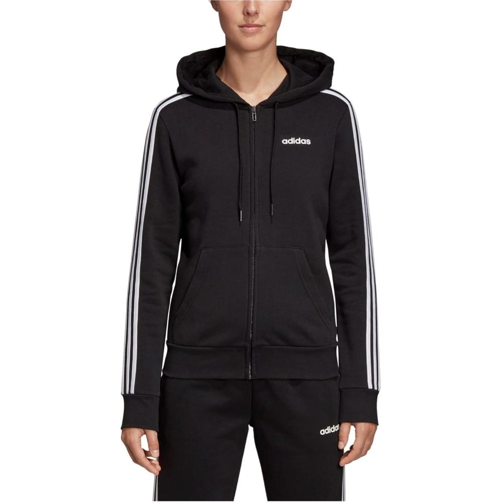 imageadidas Womens Essentials 3stripes Fleece Fullzip Hoodie SweatshirtBlackWhite