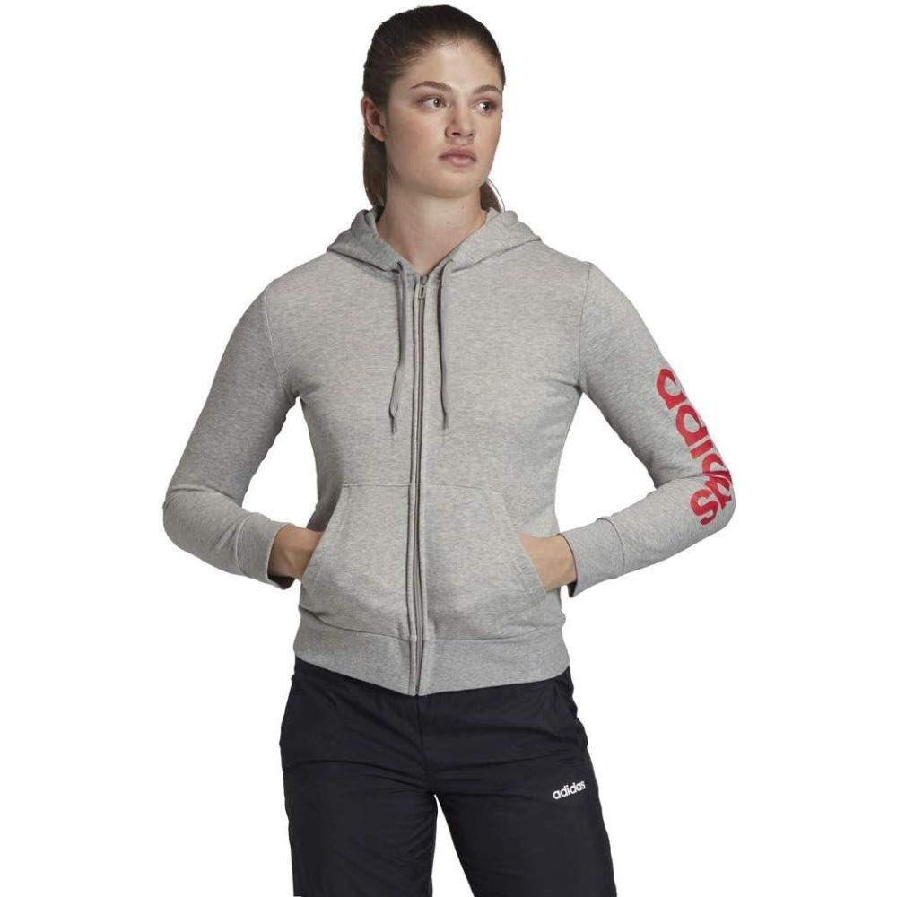 imageadidas Womens Essentials Linear HoodieMedium Grey HeatherCore Pink