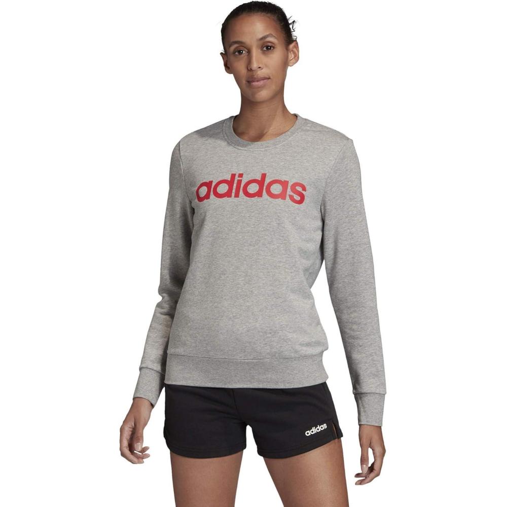 imageadidas Womens Essentials Linear SweatshirtMedium Grey HeatherCore Pink