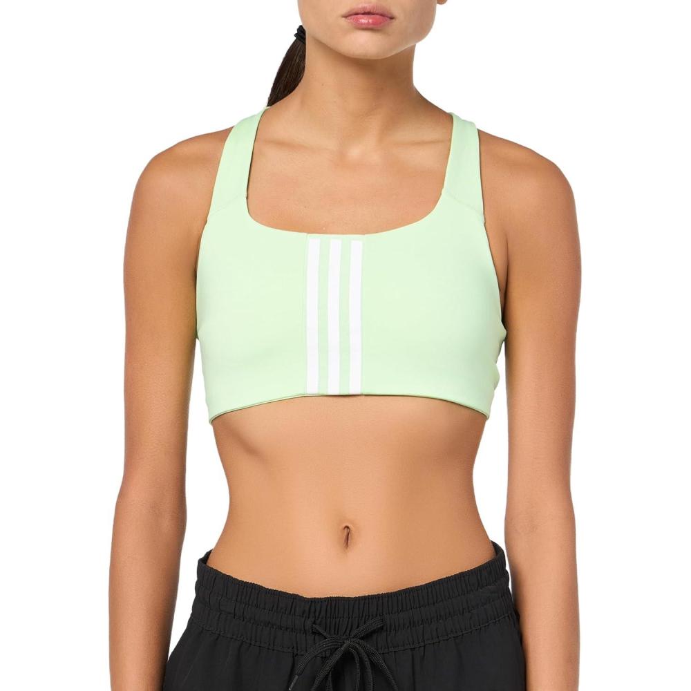 imageadidas Womens Training Medium Support Better 3Stripes BraSemi Green Spark