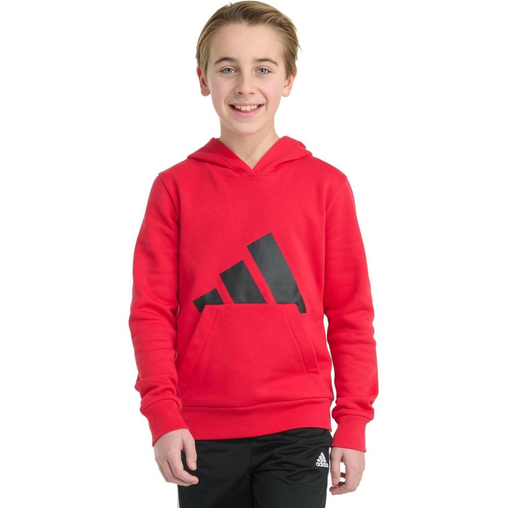 imageadidas boys Long Sleeve Essential Big Logo Fleece Pullover HoodiePure Ruby