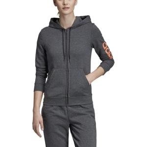 adidas Women’s Essentials Linear Hoodie(Dark Grey Heather/Semi Coral)