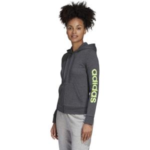 adidas Women’s Essentials Linear Hoodie(Dark Grey Heather/Signal Green)