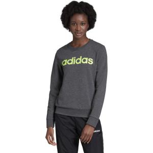 adidas Women’s Essentials Linear Sweatshirt(Dark Grey Heather/Signal Green)