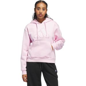 adidas Women’s Seasonal Essentials Ruffled Big Logo Graphic Hoodie(Clear Pink)