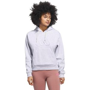 adidas Women’s Seasonal Essentials Ruffled Big Logo Graphic Hoodie(Light Grey Heather)