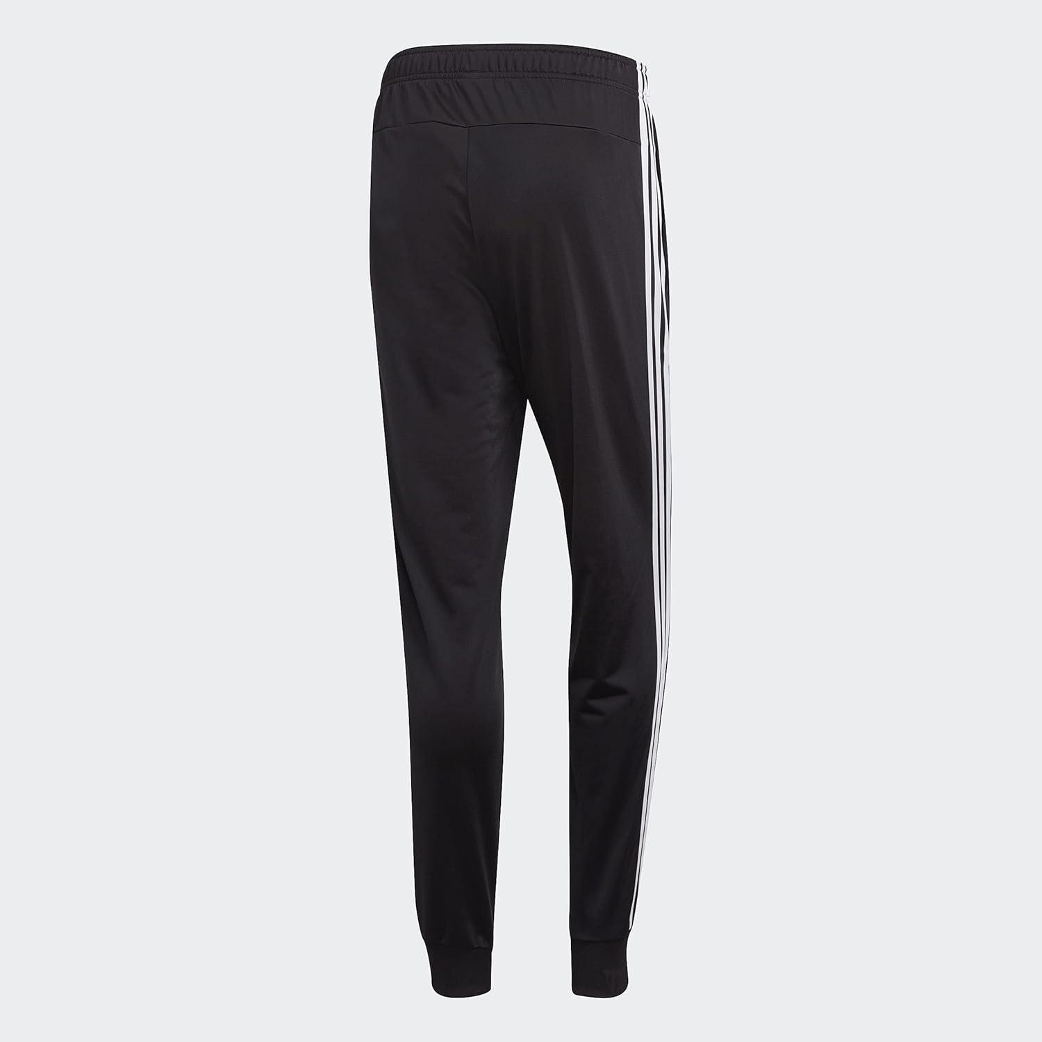 imageadidas Mens Essentials 3Stripes Tapered Pant Tricot BlackBlackBlack XLargeBlackWhite