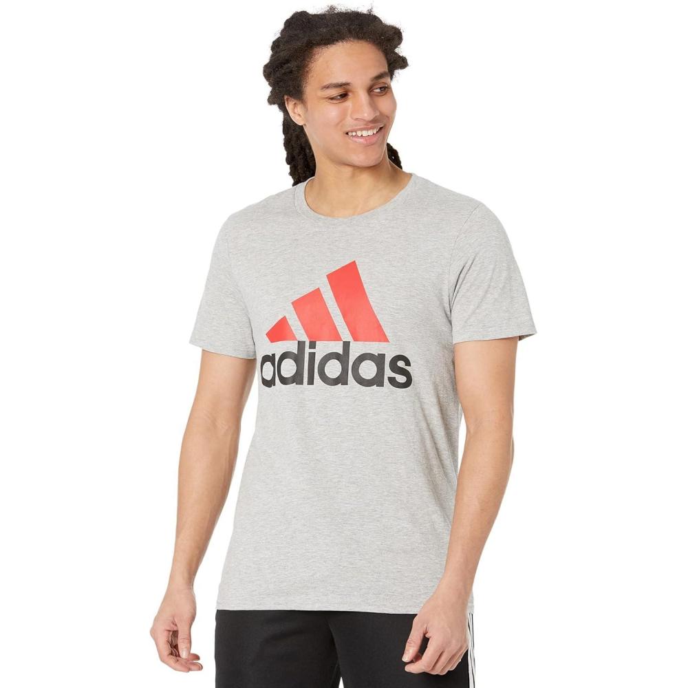imageadidas Mens Basic Badge Of Sport TShirtMedium Grey HeatherVivid RedBlack