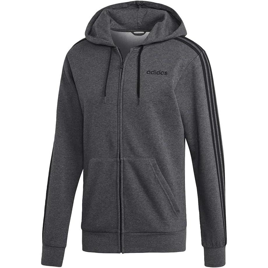 imageadidas Mens Essentials 3Stripes Fleece HoodieDark Grey HeatherBlack