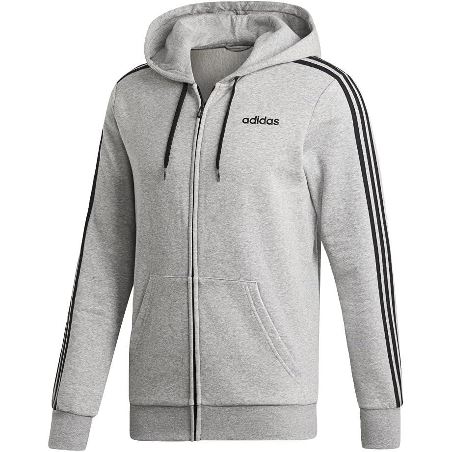 imageadidas Mens Essentials 3Stripes Fleece HoodieMedium Grey HeatherBlack