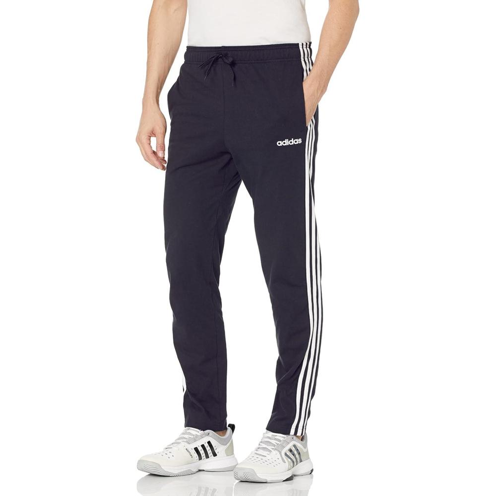 imageadidas Mens Essentials 3Stripes Tapered Open Hem PantsInkWhite