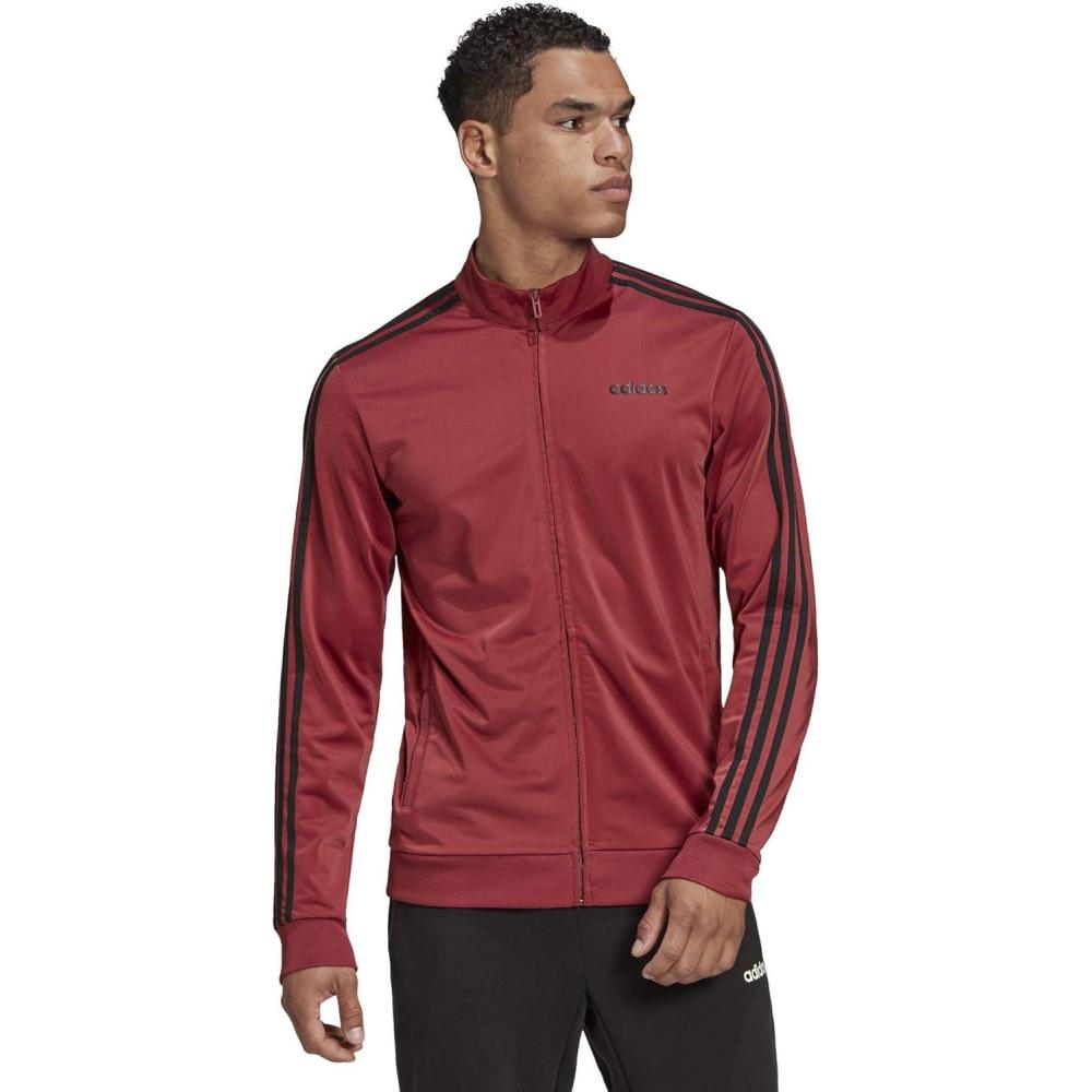 imageadidas mens Athletics Essential Tricot 3stripes JacketLegacy RedBlack