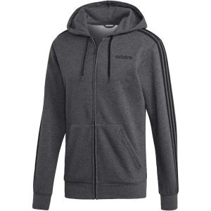 adidas Men’s Essentials 3-Stripes Fleece Hoodie(Dark Grey Heather/Black)