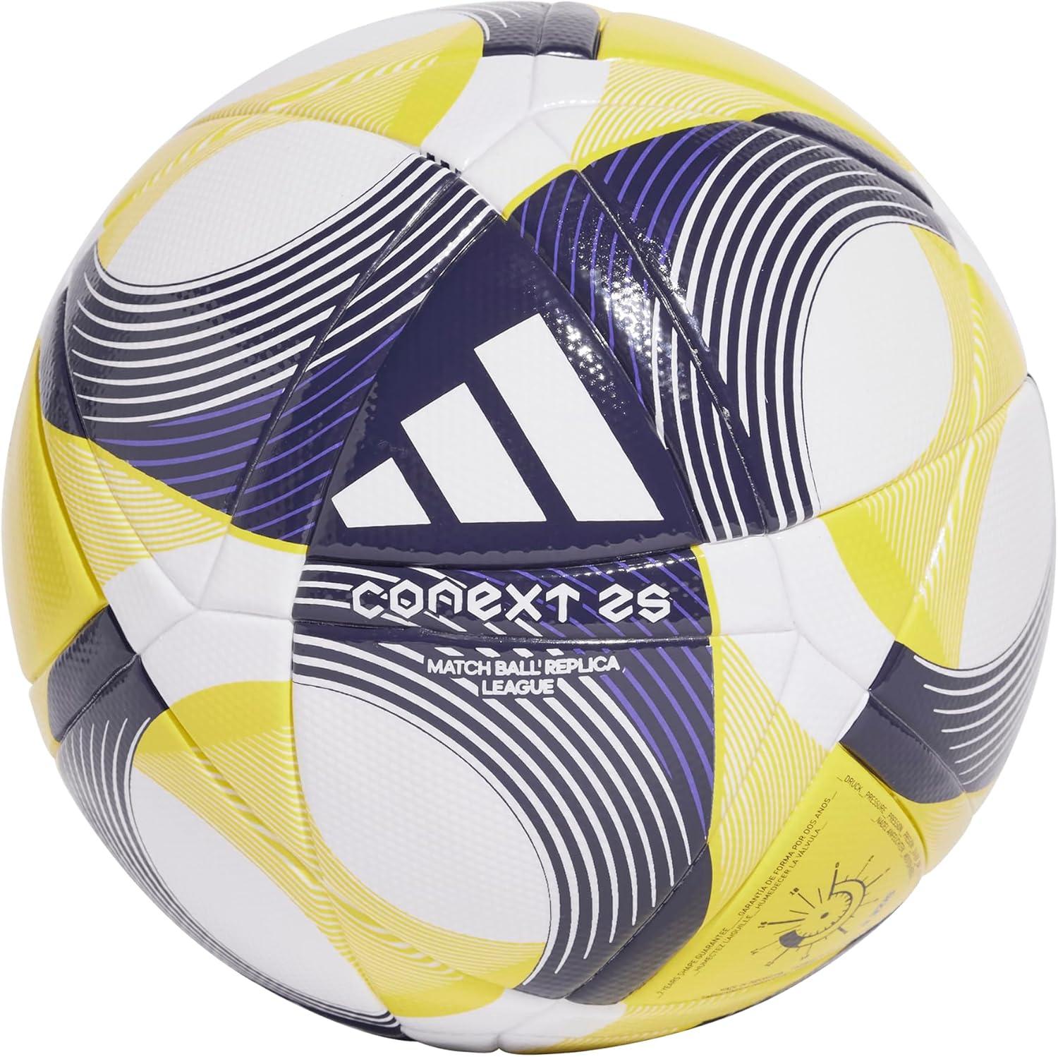 imageadidas UnisexAdult CoNext25 League Soccer Ball WhiteYellowPantone 5