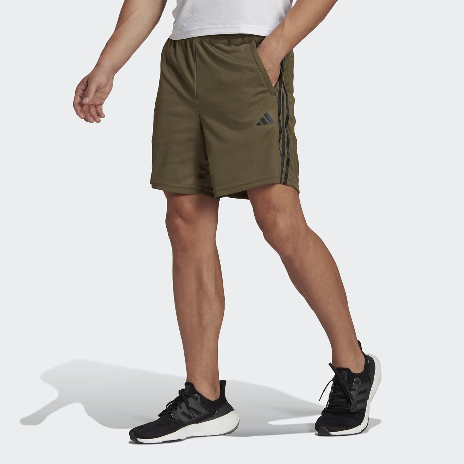 imageadidas Mens Train Essentials Piqu 3Stripes ShortsOlive Strata Black