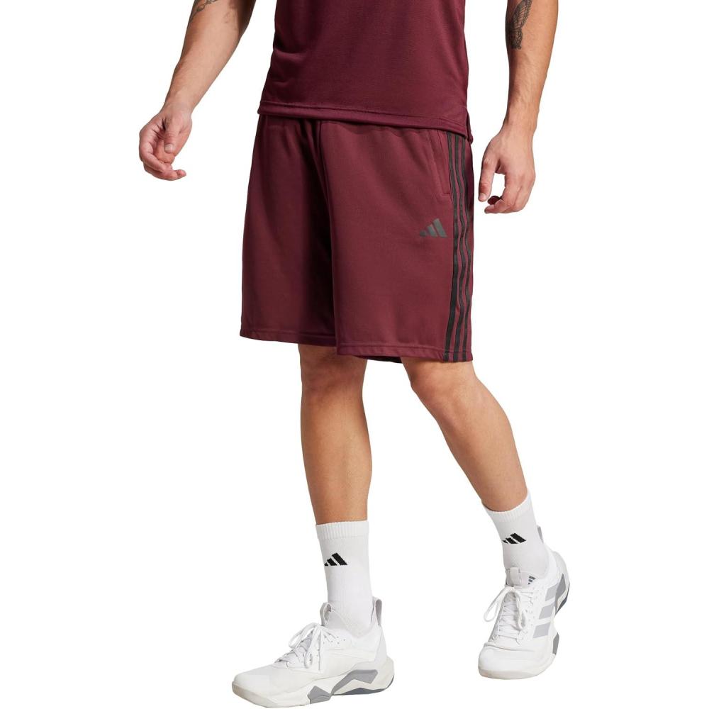 imageadidas Mens Train Essentials Piqu 3Stripes ShortsMaroonBlack