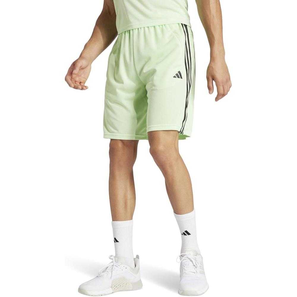 imageadidas Mens Train Essentials Piqu 3Stripes ShortsSemi Green SparkWhiteBlack