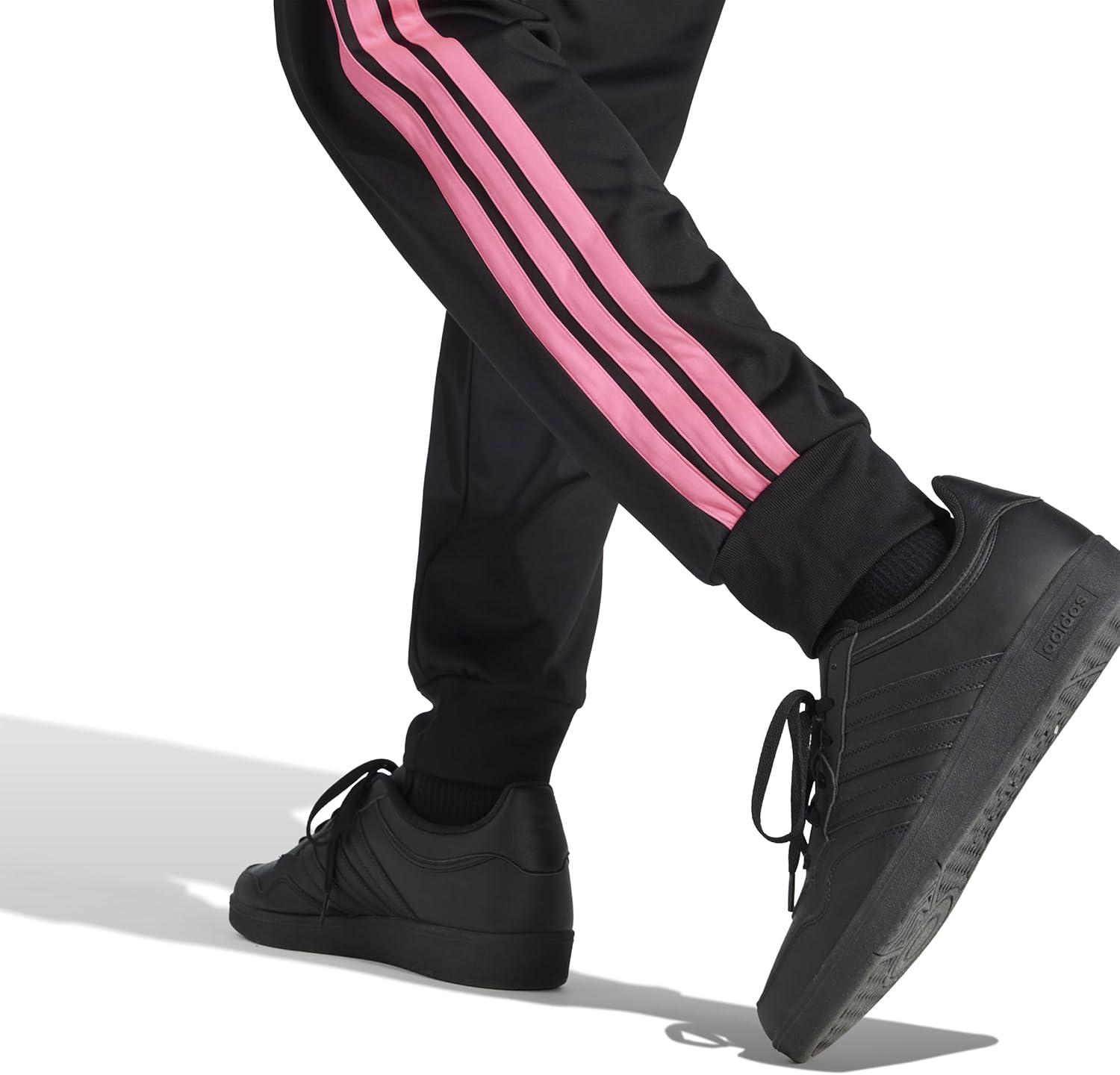 imageadidas Mens 3Stripes Tricot Tapered Track PantsBlackLucid Pink