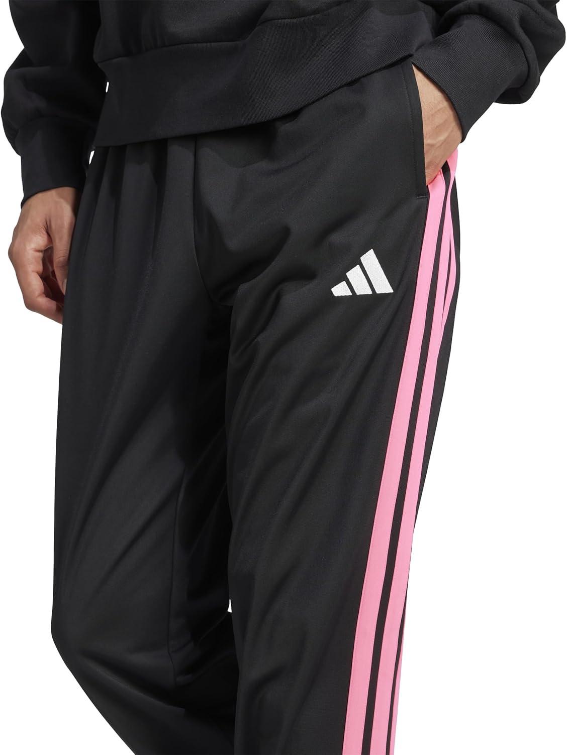 imageadidas Mens 3Stripes Tricot Tapered Track PantsBlackLucid Pink