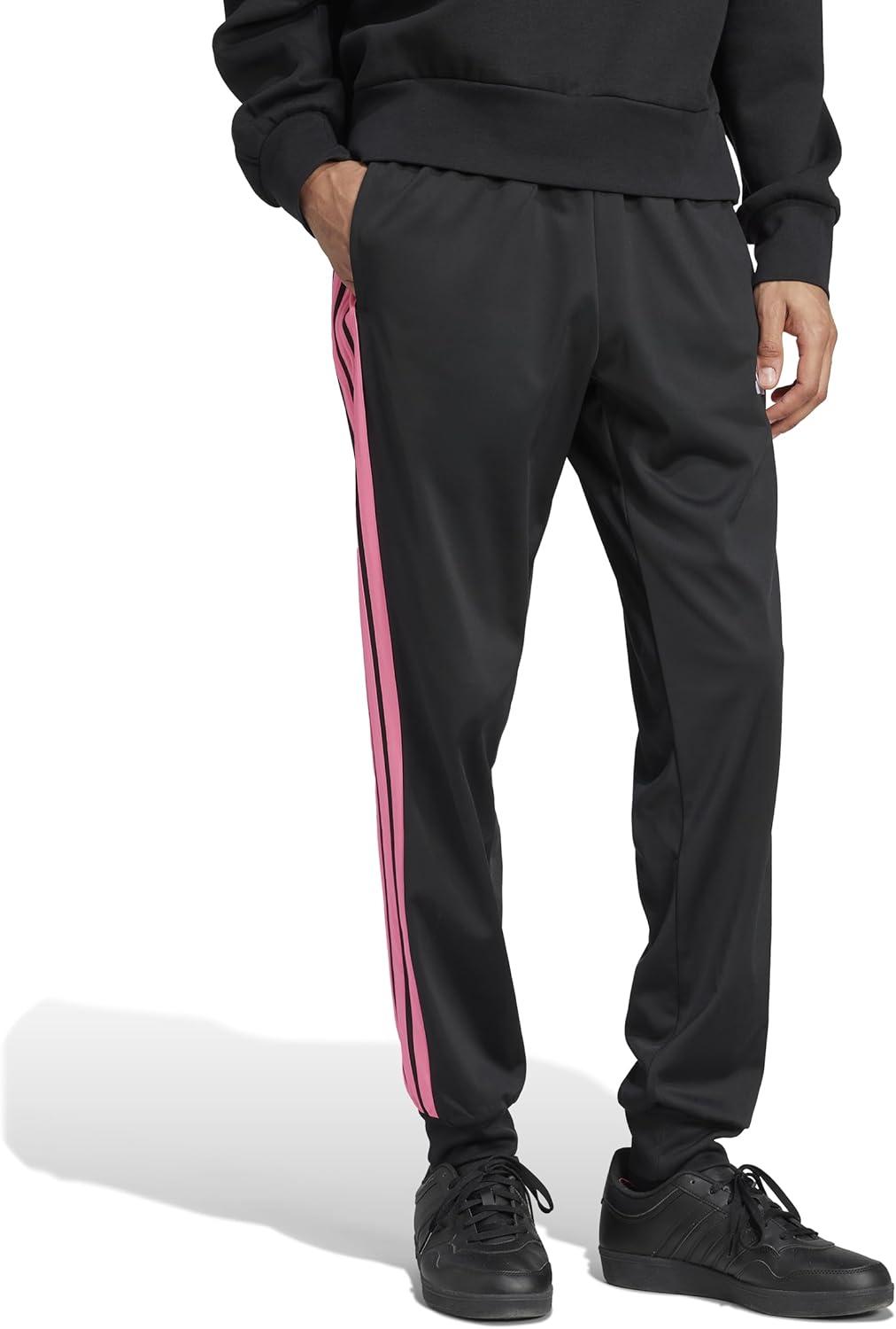 imageadidas Mens 3Stripes Tricot Tapered Track PantsBlackLucid Pink