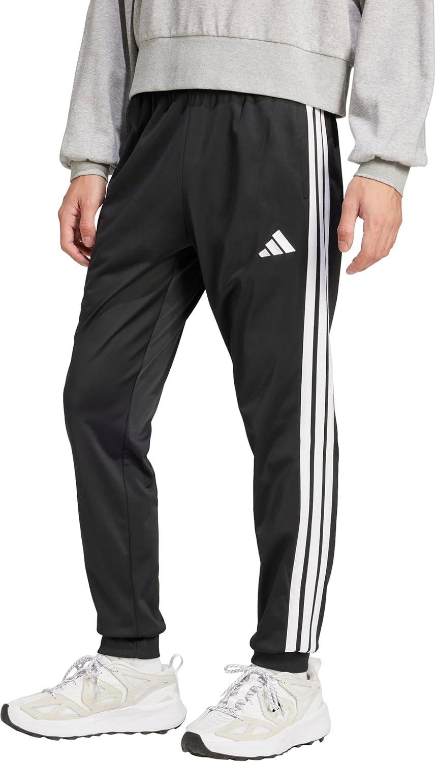 imageadidas Mens 3Stripes Tricot Tapered Track PantsBlackWhite