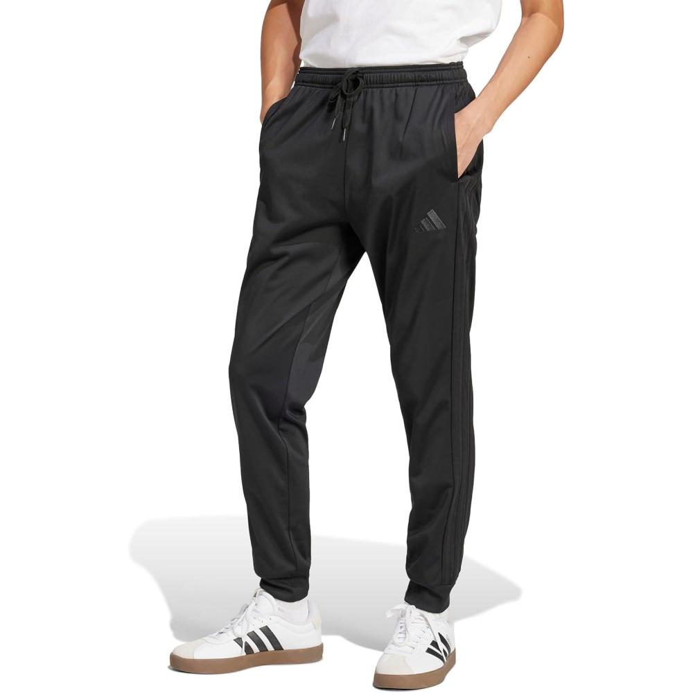 imageadidas Mens 3Stripes Tricot Tapered Track PantsBlackBlack