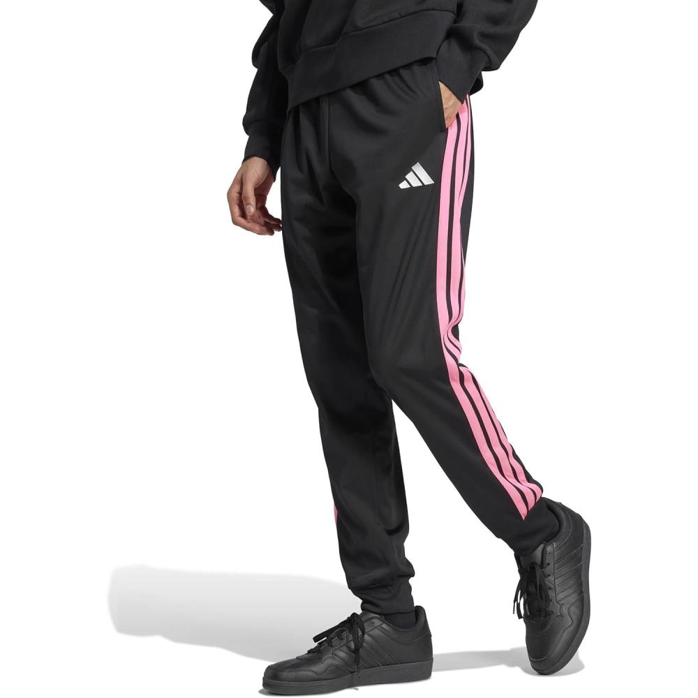 imageadidas Mens 3Stripes Tricot Tapered Track PantsBlackLucid Pink