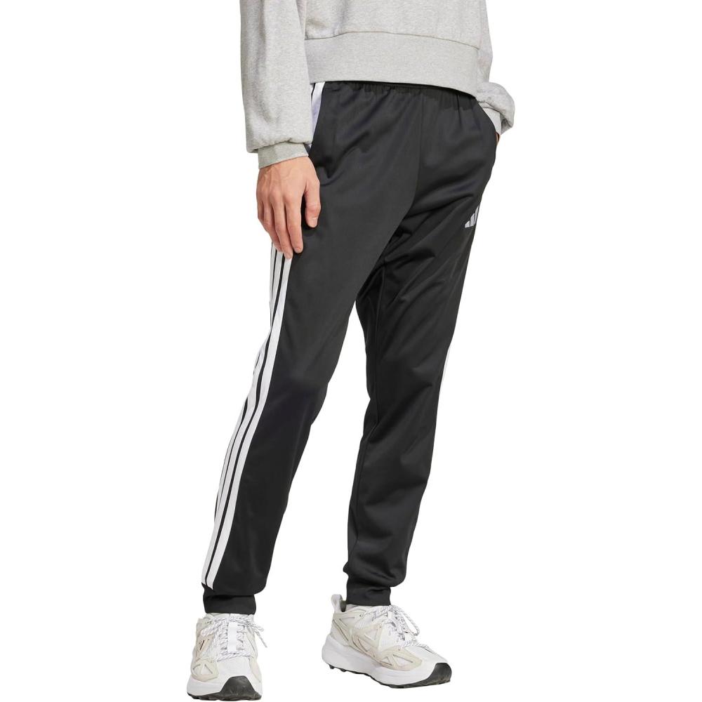 imageadidas Mens 3Stripes Tricot Tapered Track PantsBlackWhite