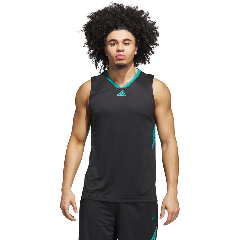 imageadidas Mens Basketball Legends 3Stripes Tank TopBlackPure Teal