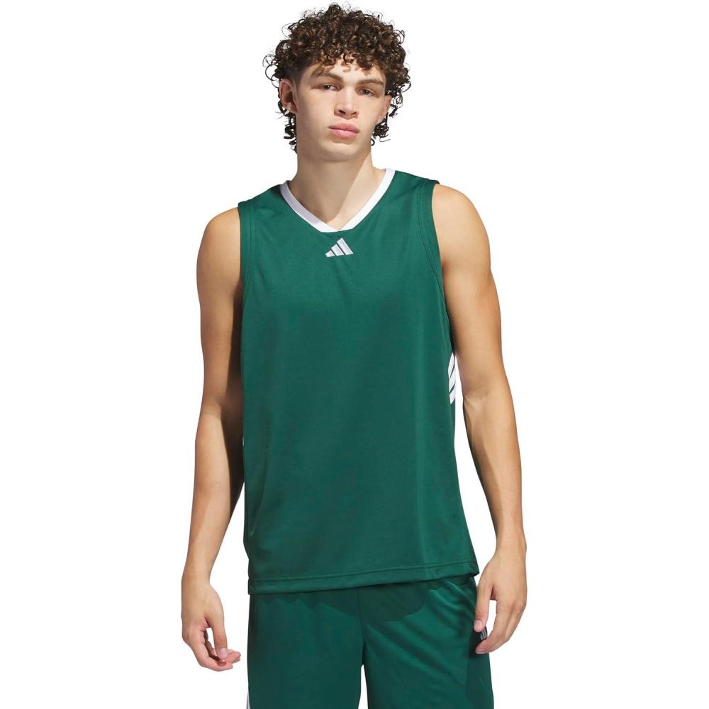 imageadidas Mens Basketball Legends 3Stripes Tank TopTeam Dark GreenWhite