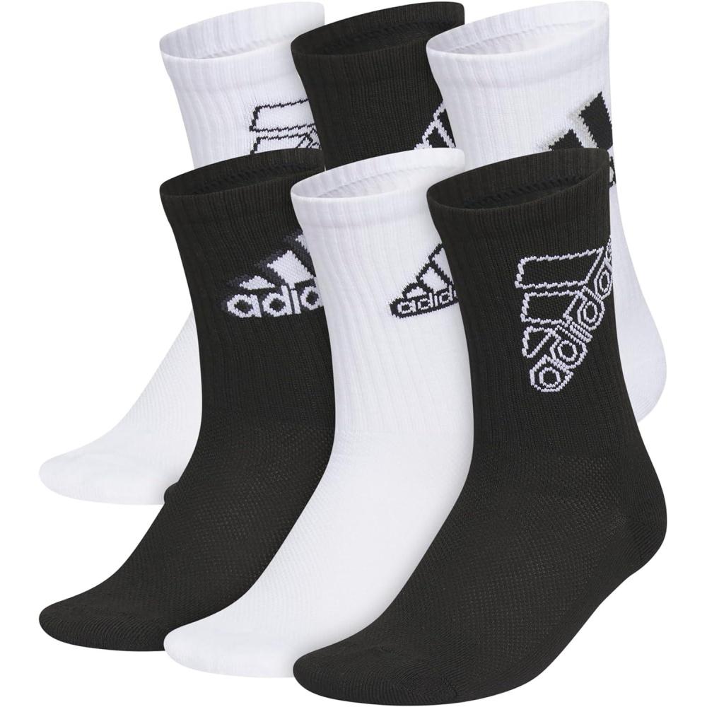 imageadidas Unisex Kids Crew Socks for Boys and Girls Youth 6pack Athletic Cushioned and Comfortable Tall MidcalfWhiteBlackMix