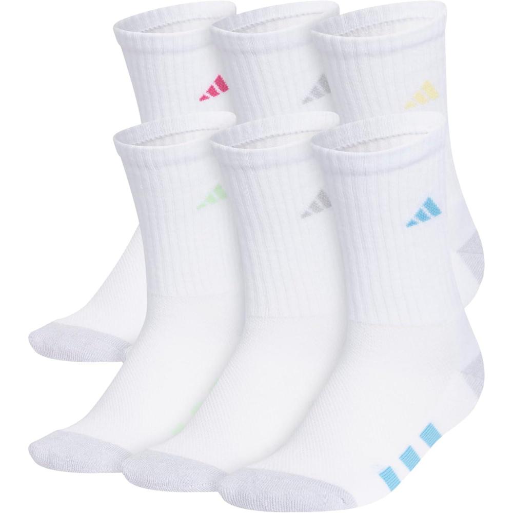 imageadidas Unisex Kids Crew Socks for Boys and Girls Youth 6pack Athletic Cushioned and Comfortable Tall MidcalfWhiteWhiteclear Onix GreyPulse Magenta PinkGirls