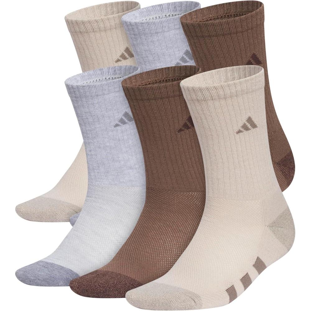 imageadidas Unisex Kids Crew Socks for Boys and Girls Youth 6pack Athletic Cushioned and Comfortable Tall MidcalfWonder BeigeCool Light HeatherEarth Strata Brown