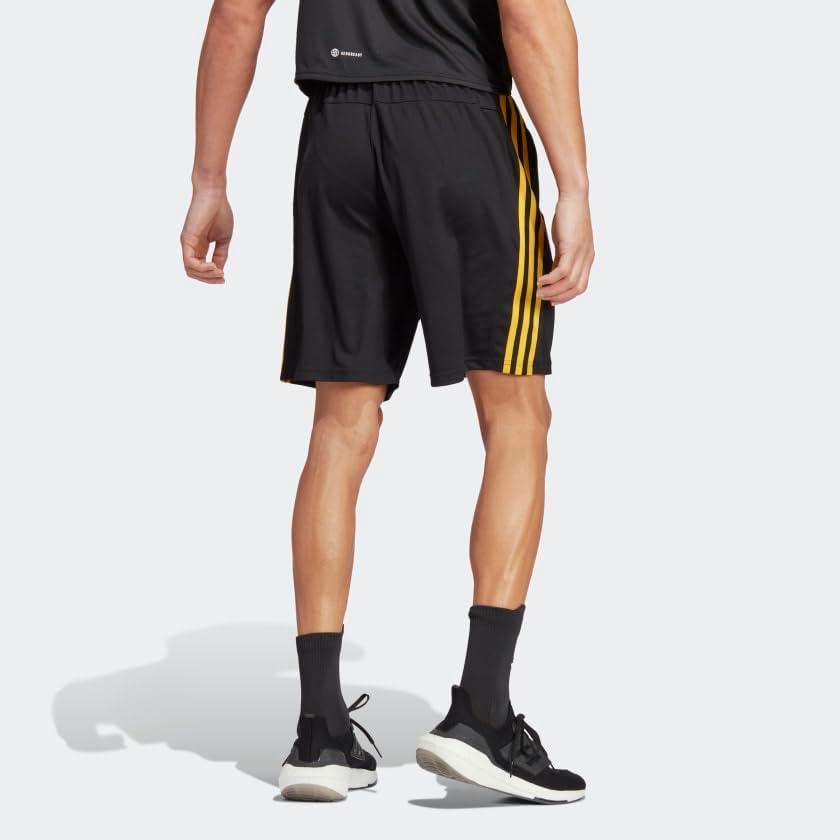 imageadidas Mens Train Essentials Piqu 3Stripes Training ShortsBlackBold Gold