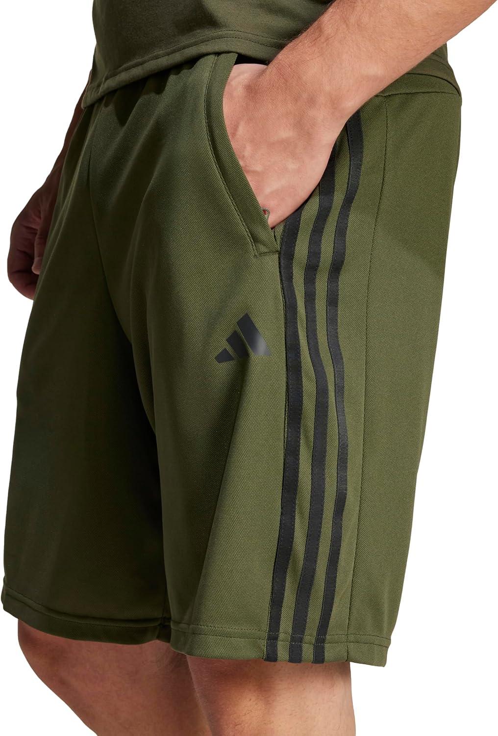 imageadidas Mens Train Essentials Piqu 3Stripes Training ShortsNight CargoBlack