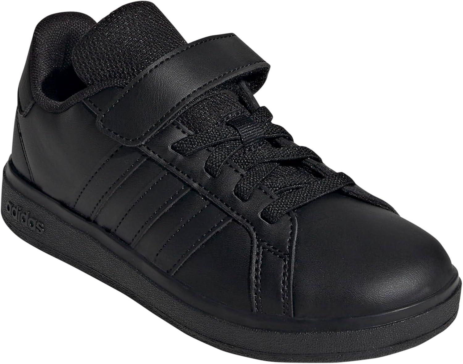 imageadidas Kids Grand Court 20 Elastic Lace ampamp Strap ShoesBlackBlackGrey