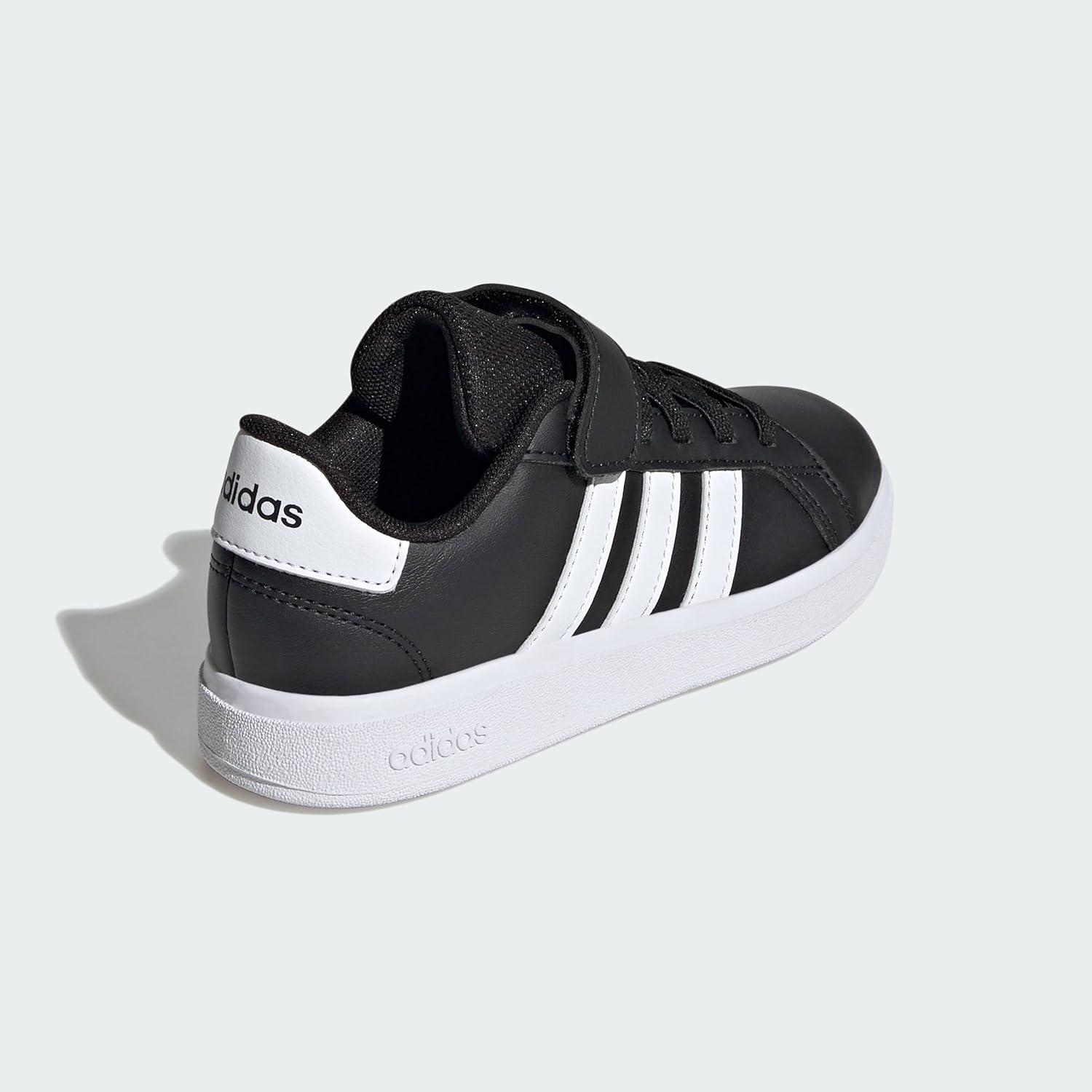 imageadidas Kids Grand Court 20 Elastic Lace ampamp Strap ShoesBlackWhiteBlack