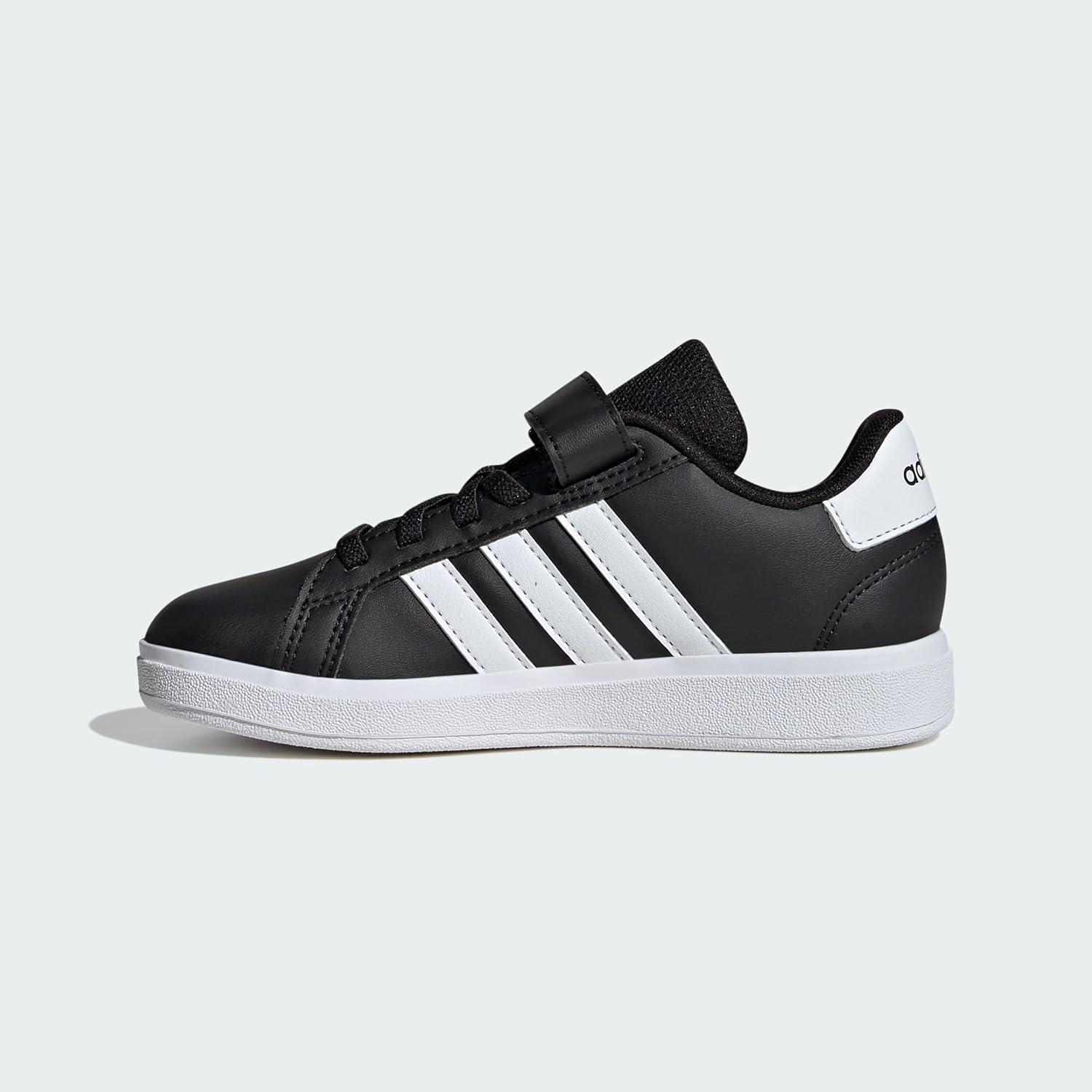 imageadidas Kids Grand Court 20 Elastic Lace ampamp Strap ShoesBlackWhiteBlack