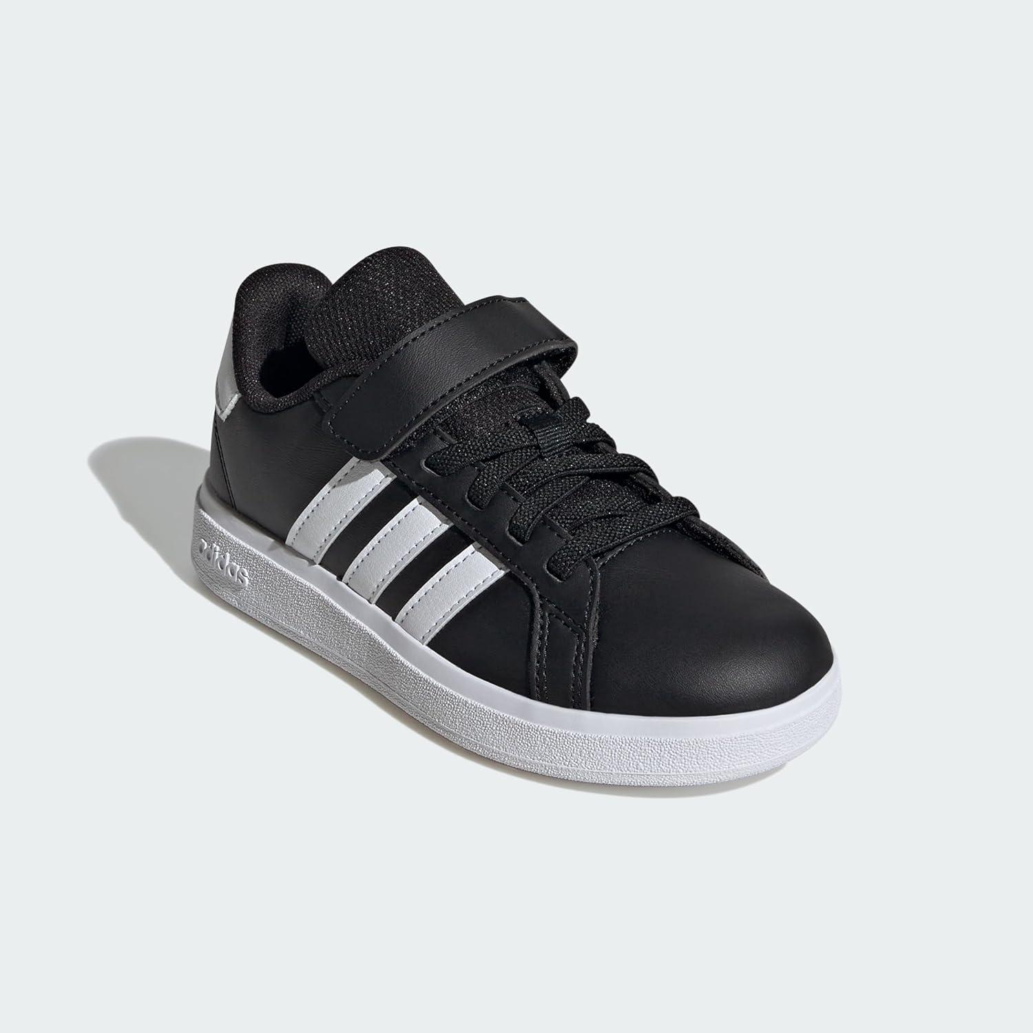imageadidas Kids Grand Court 20 Elastic Lace ampamp Strap ShoesBlackWhiteBlack