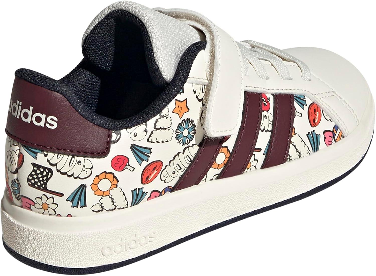 imageadidas Kids Grand Court 20 Elastic Lace ampamp Strap ShoesCloud WhiteAurora RubyInk