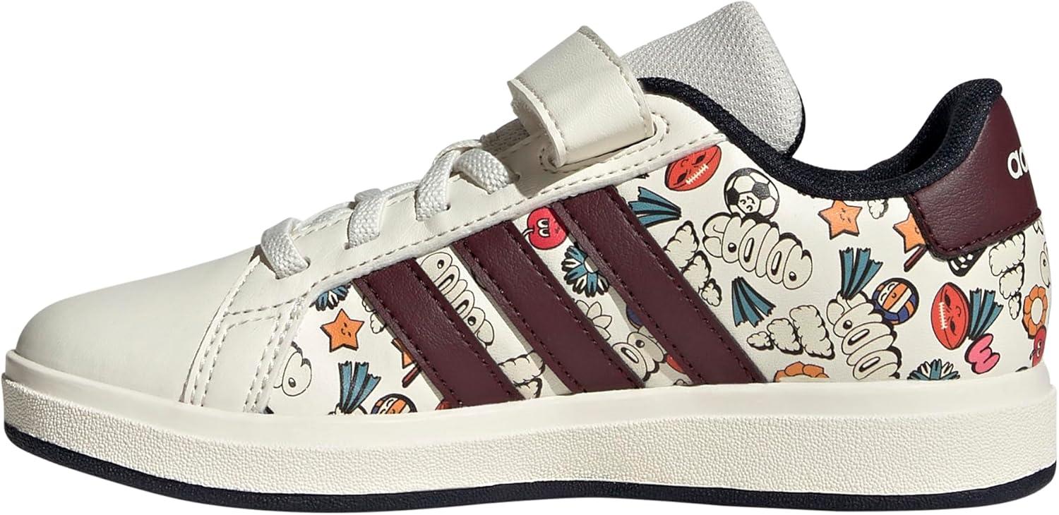 imageadidas Kids Grand Court 20 Elastic Lace ampamp Strap ShoesCloud WhiteAurora RubyInk