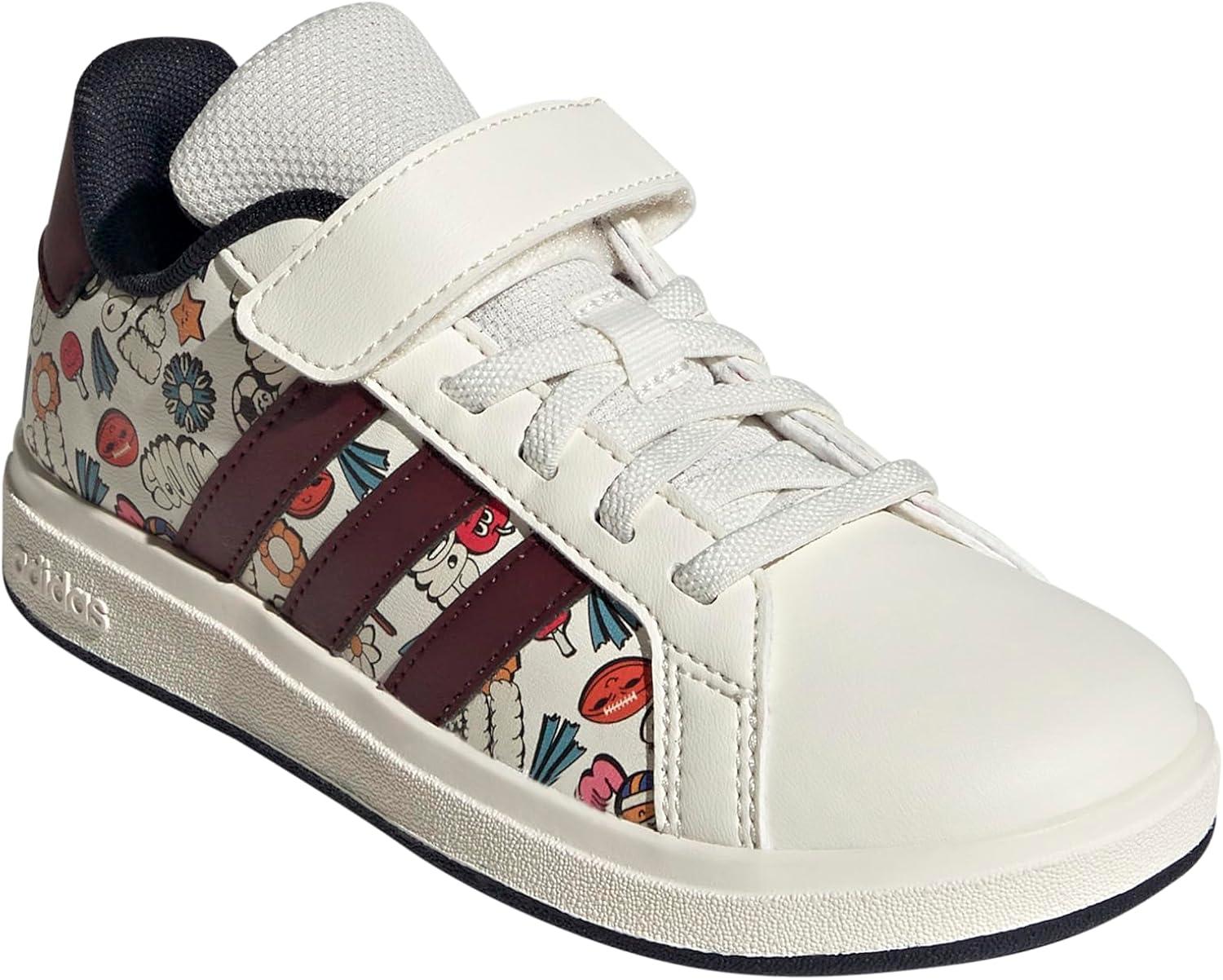 imageadidas Kids Grand Court 20 Elastic Lace ampamp Strap ShoesCloud WhiteAurora RubyInk