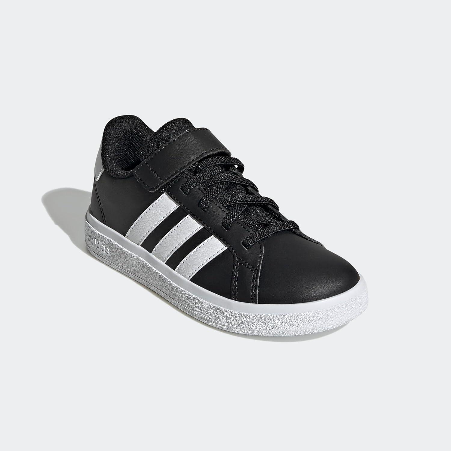 imageadidas Kids Grand Court 20 Elastic Lace ampamp Strap ShoesCore BlackFtwr WhiteCore Black Elastic