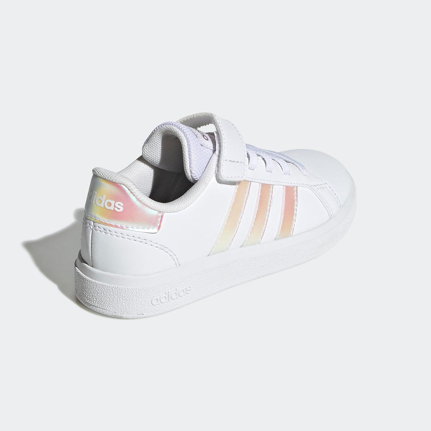 imageadidas Kids Grand Court 20 Elastic Lace ampamp Strap ShoesFtwr WhiteIridescentFtwr White Elastic