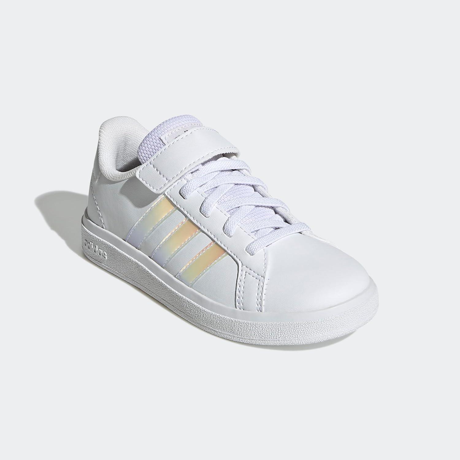 imageadidas Kids Grand Court 20 Elastic Lace ampamp Strap ShoesFtwr WhiteIridescentFtwr White Elastic