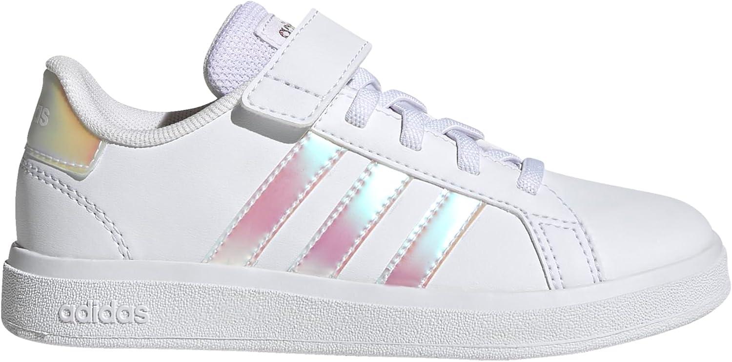 imageadidas Kids Grand Court 20 Elastic Lace ampamp Strap ShoesFtwr WhiteIridescentFtwr White Elastic